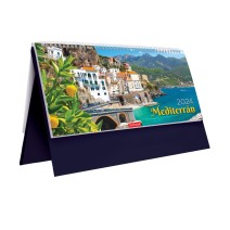 T054 Mediterrán álló asztali naptár, kék, külső